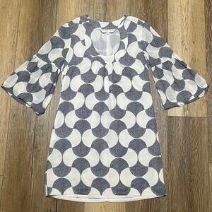 VTG Trina Turk Bonita Silk Three Quarter Bell Sleeve Shift Dress 4 60s Mod Retro